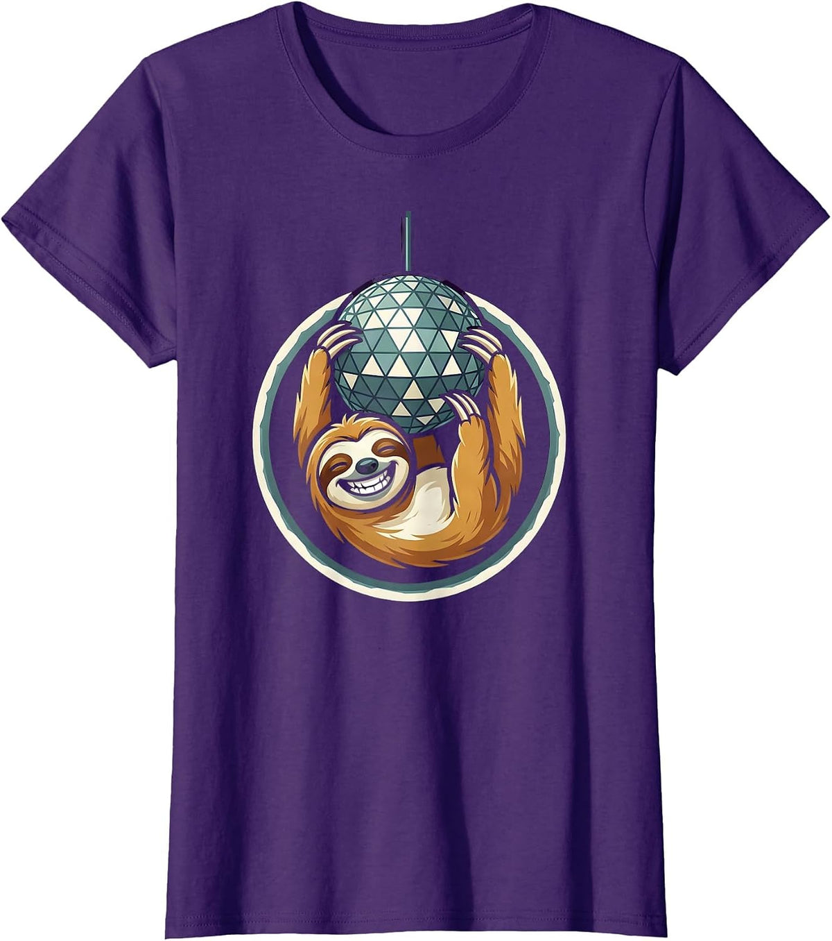 Party Animal Sloth Hanging From a Disco Ball T-Shirt - Purple
