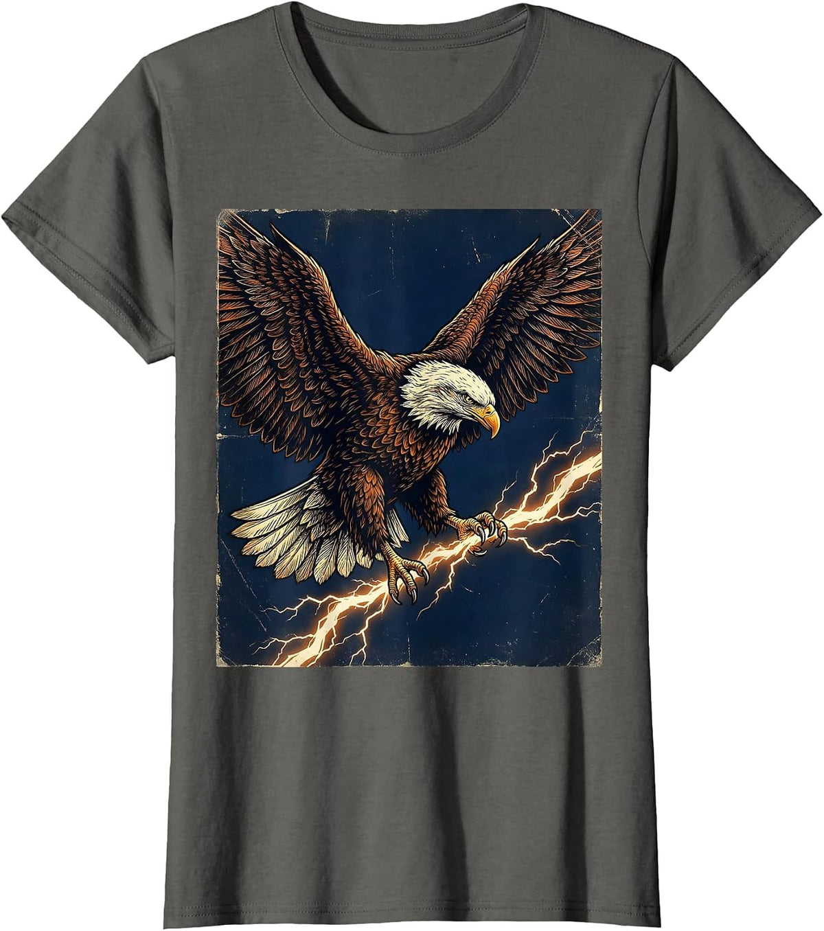 Women's Bald Eagle Lightning Bolt Freedom Graphic T-Shirt - Asphalt Grey