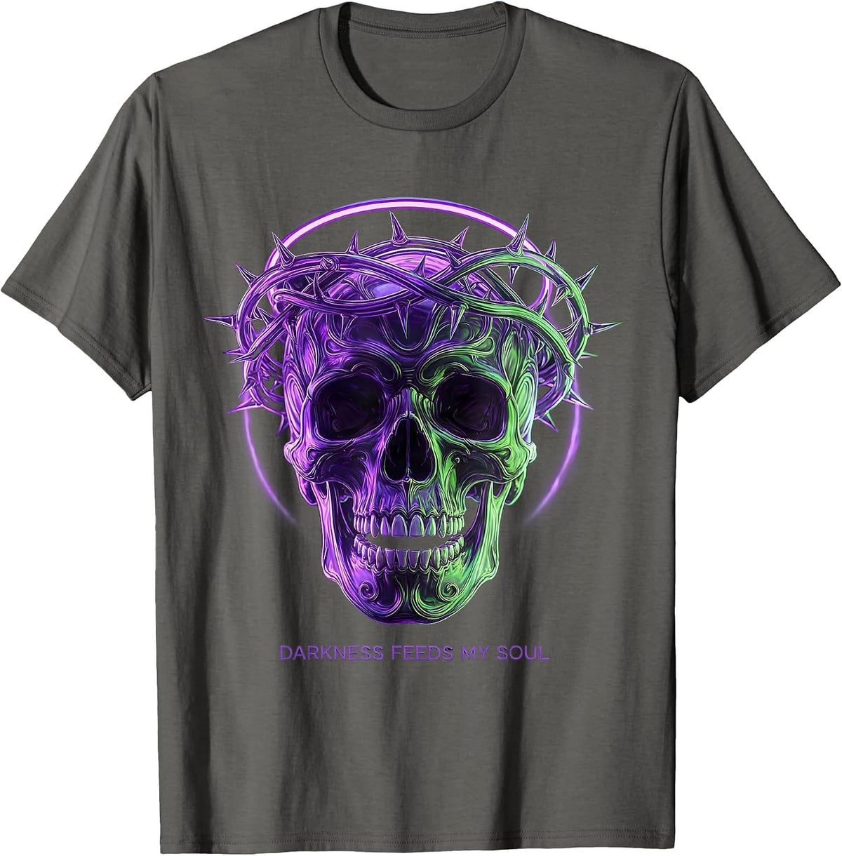 Darkness Feeds My Soul Gothic Design T-Shirt - Asphalt Grey