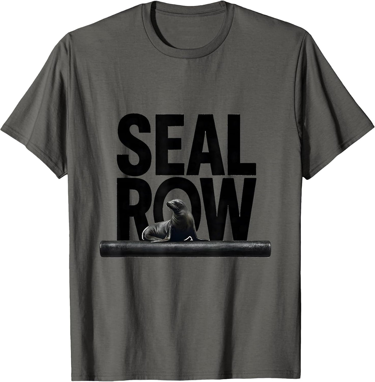 SEAL ROW Minimalist Funny Gym Animal Pun Weightlifting T-Shirt - Asphalt Grey