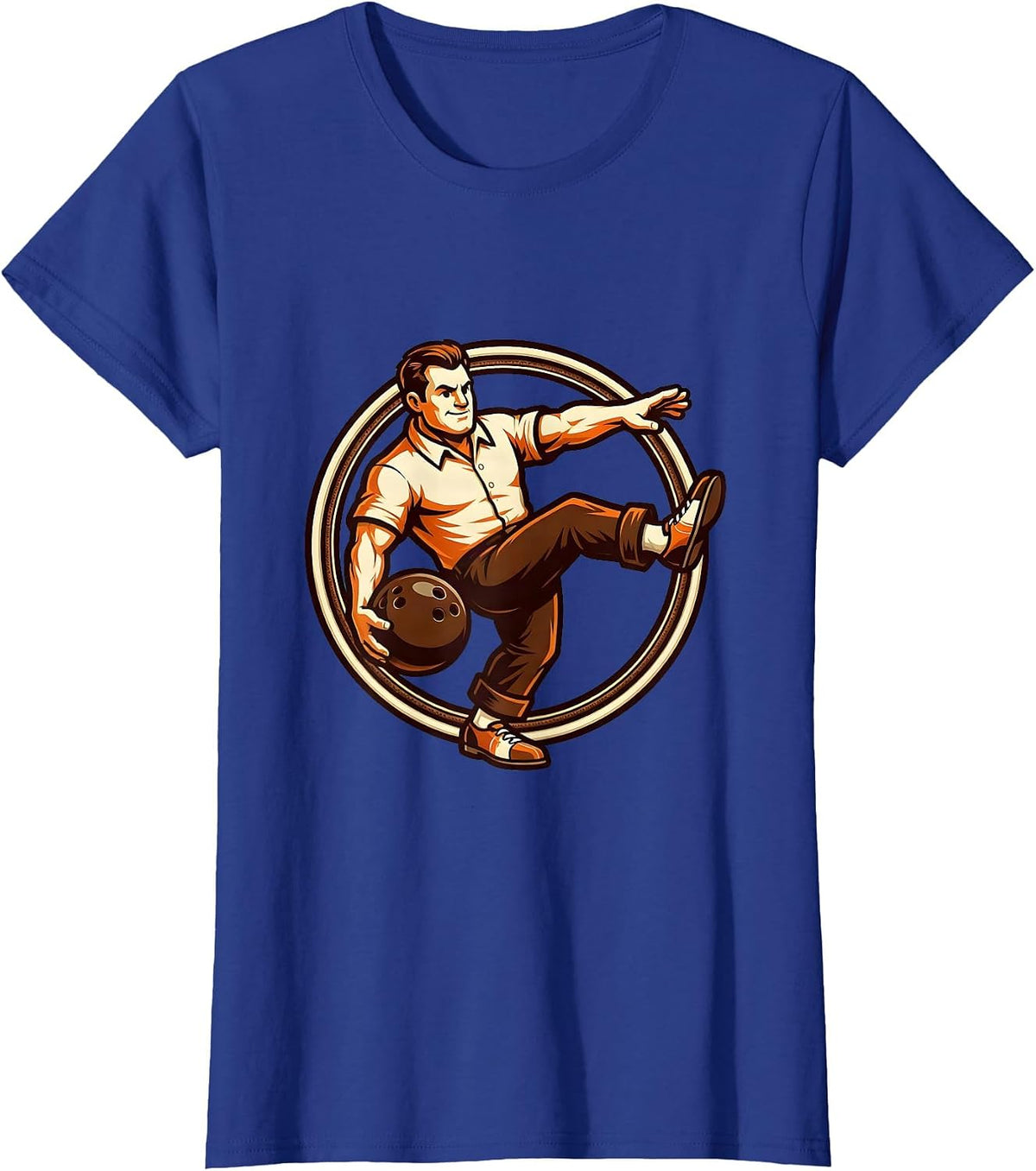 Women's Retro Bowler Vintage Style Bowling Graphic T-Shirt - Royal Blue