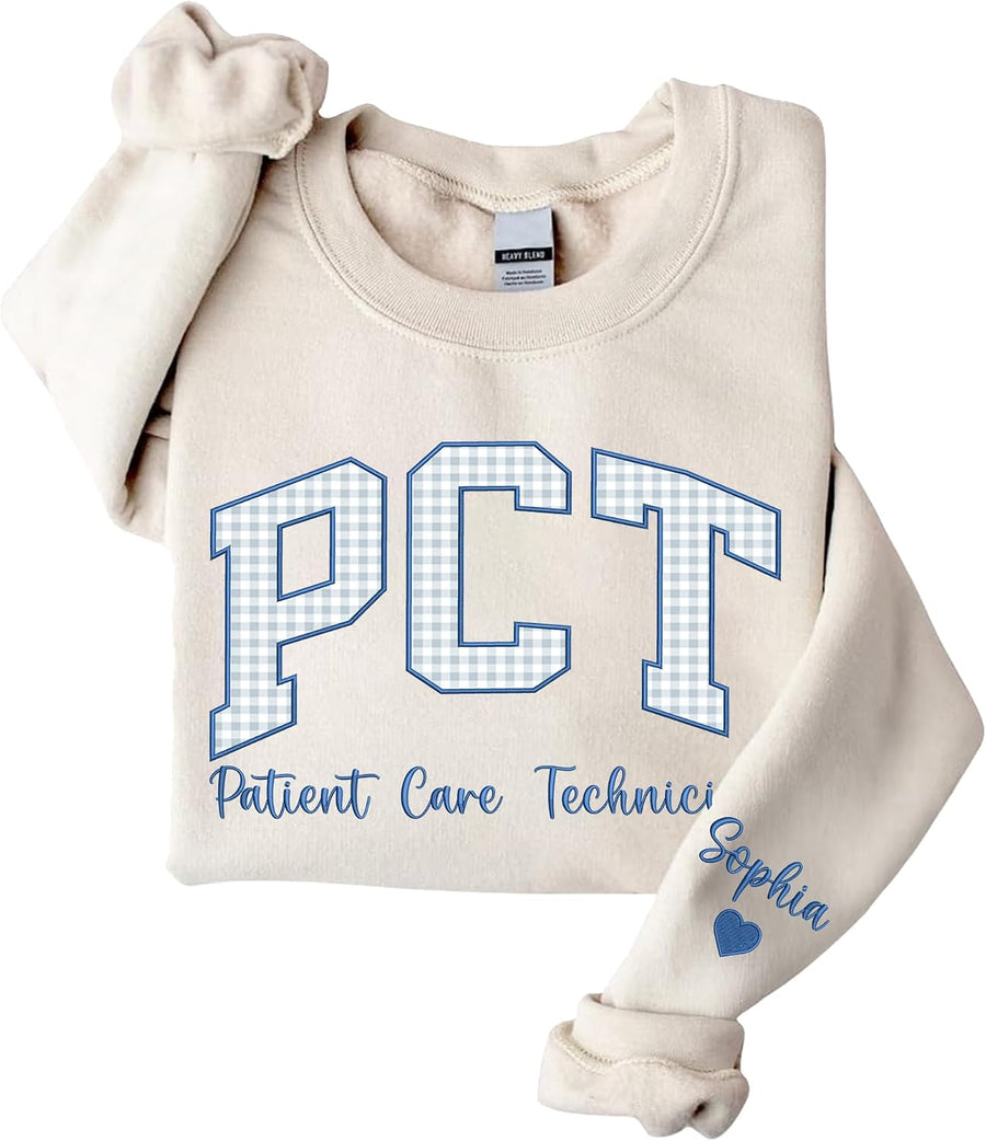 Personalized Gingham Appliqué Embroidered Profession Sweatshirt, Career Crewneck Sweater, Graduation Gifts - Pct