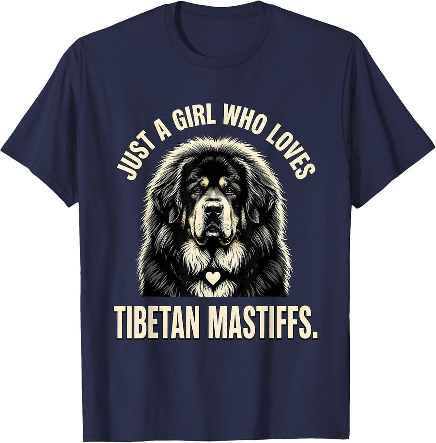 Just a Girl Who Loves Tibetan Mastiffs Cute Dog Lover Gift T-Shirt - Navy Blue