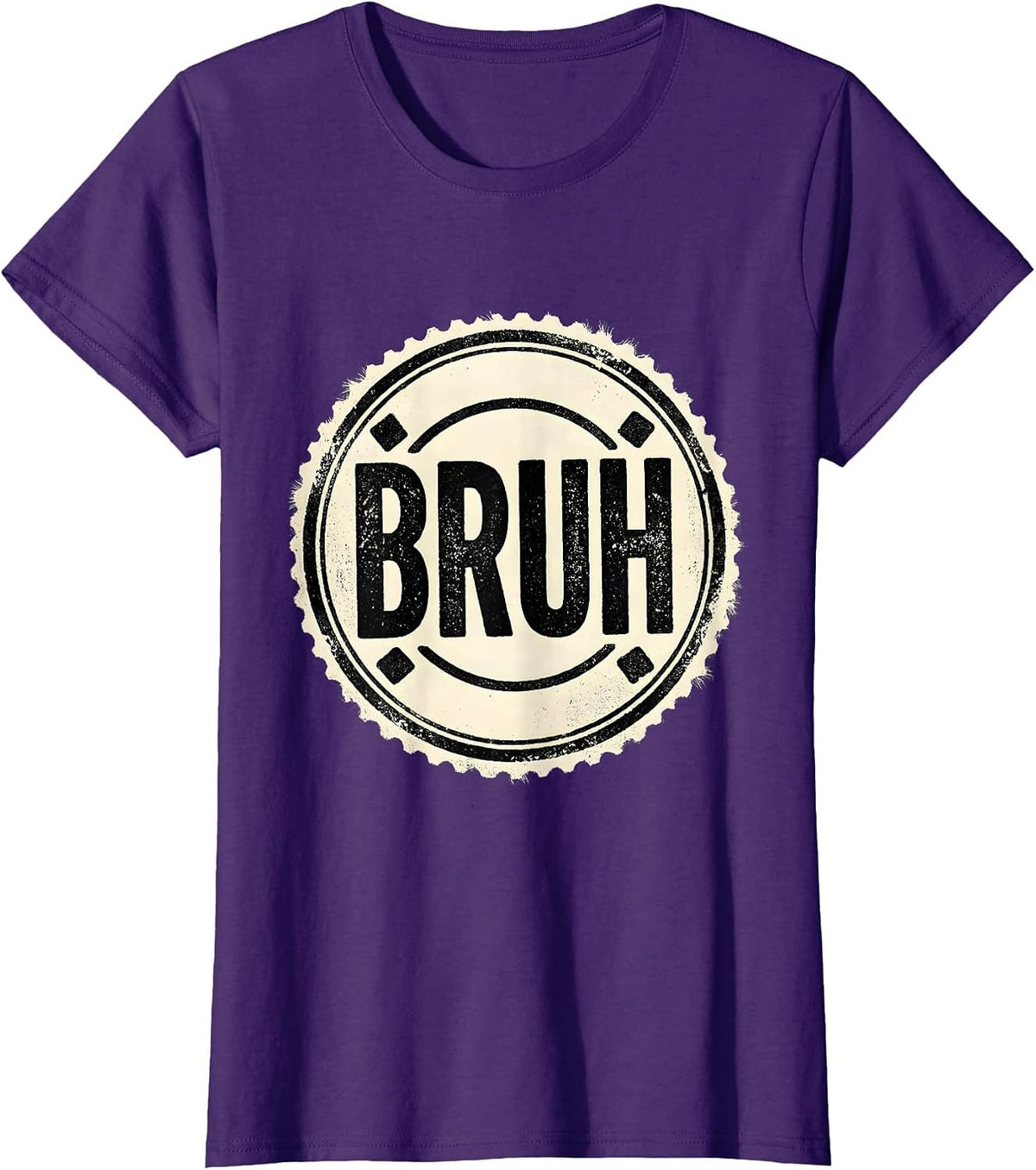 Women's Bruh Rubber Stamp Internet Slang Meme Humor Boys Teens T-Shirt - Purple
