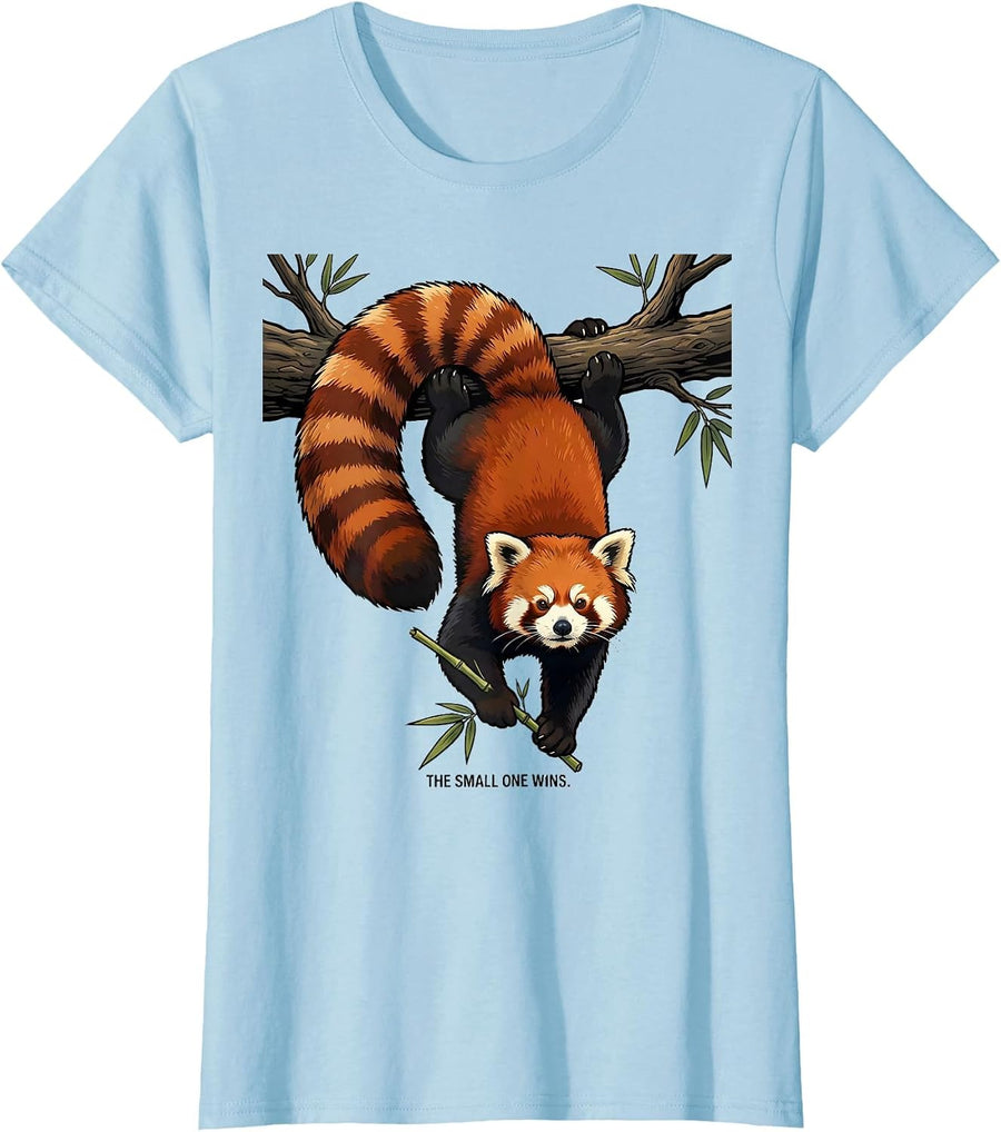 Women's The Small One Wins Funny Red Panda Animal Lover Humor T-Shirt - Baby Blue
