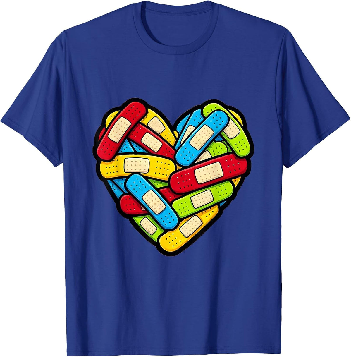 Boo Boo Crew Nurse Colorful Bandaid Heart T-Shirt - Royal Blue