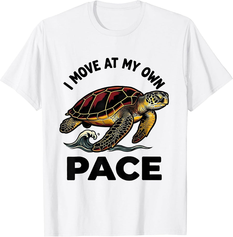 Men's I Move At My Own Pace Tattoo Sea Turtle Ocean Animal Lover T-Shirt - White
