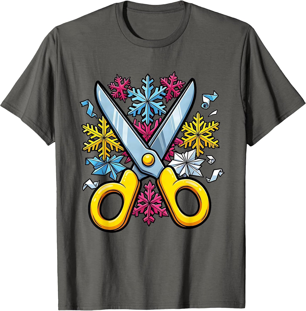 Men's Preschool Teacher Scissors and Snowflakes Design T-Shirt - Asphalt Grey