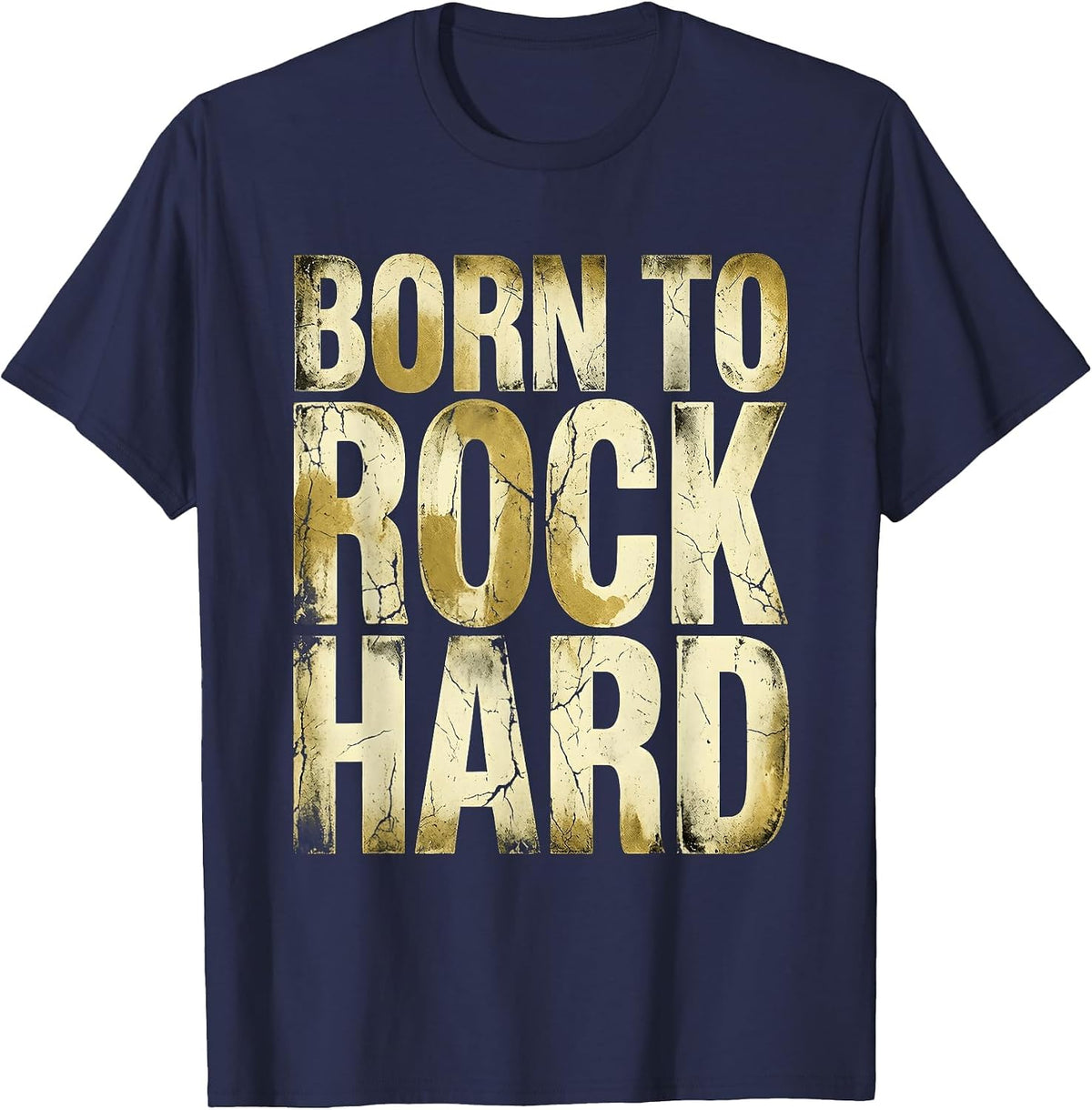 Born to Rock Hard Mens Rock Band Design T-Shirt - Navy Blue