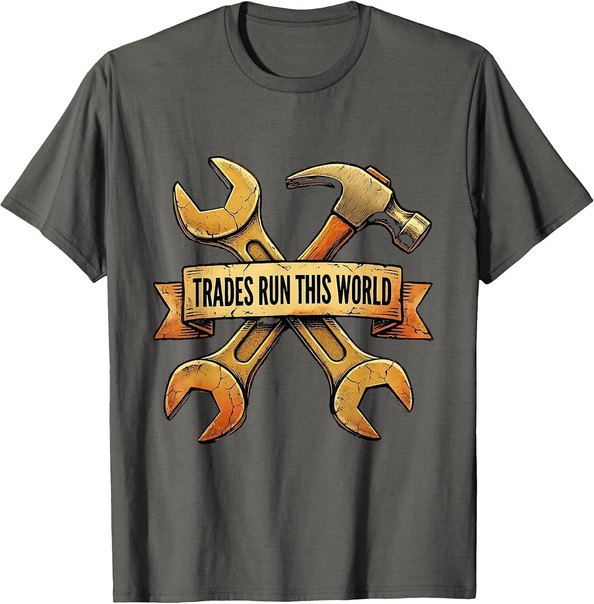 Men's Trades Run This World Blue Collar Pride Design T-Shirt - Asphalt Grey
