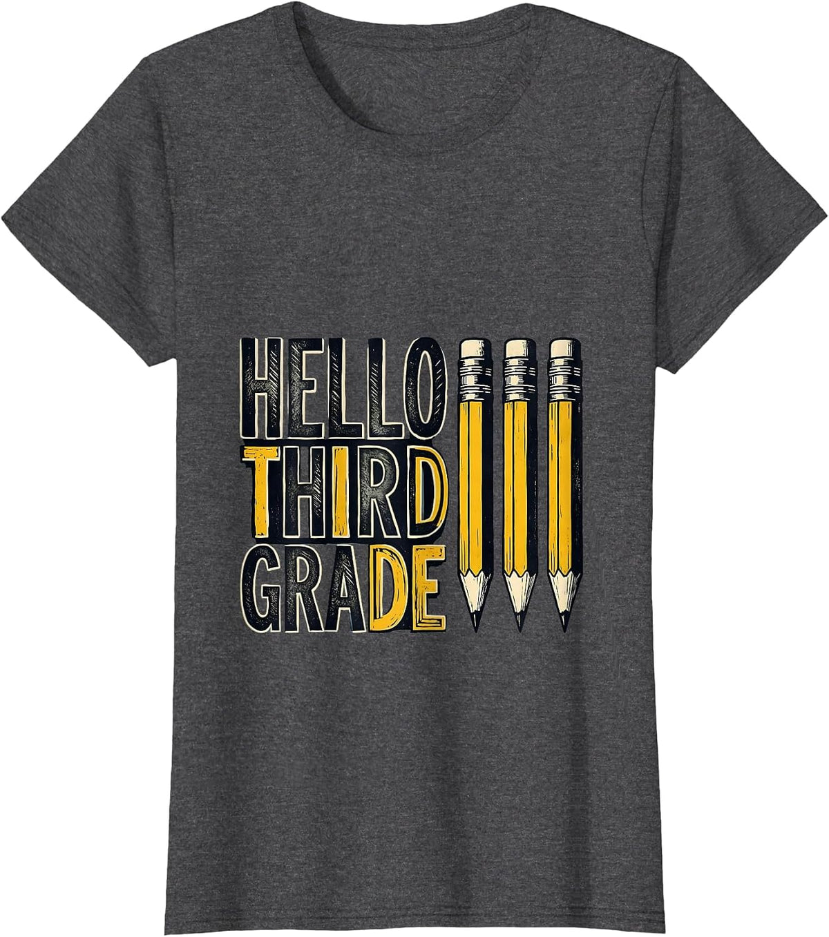 Women's Hello Third Grade Cute Pencil Back to School Kids T-Shirt - Dark Heather Grey