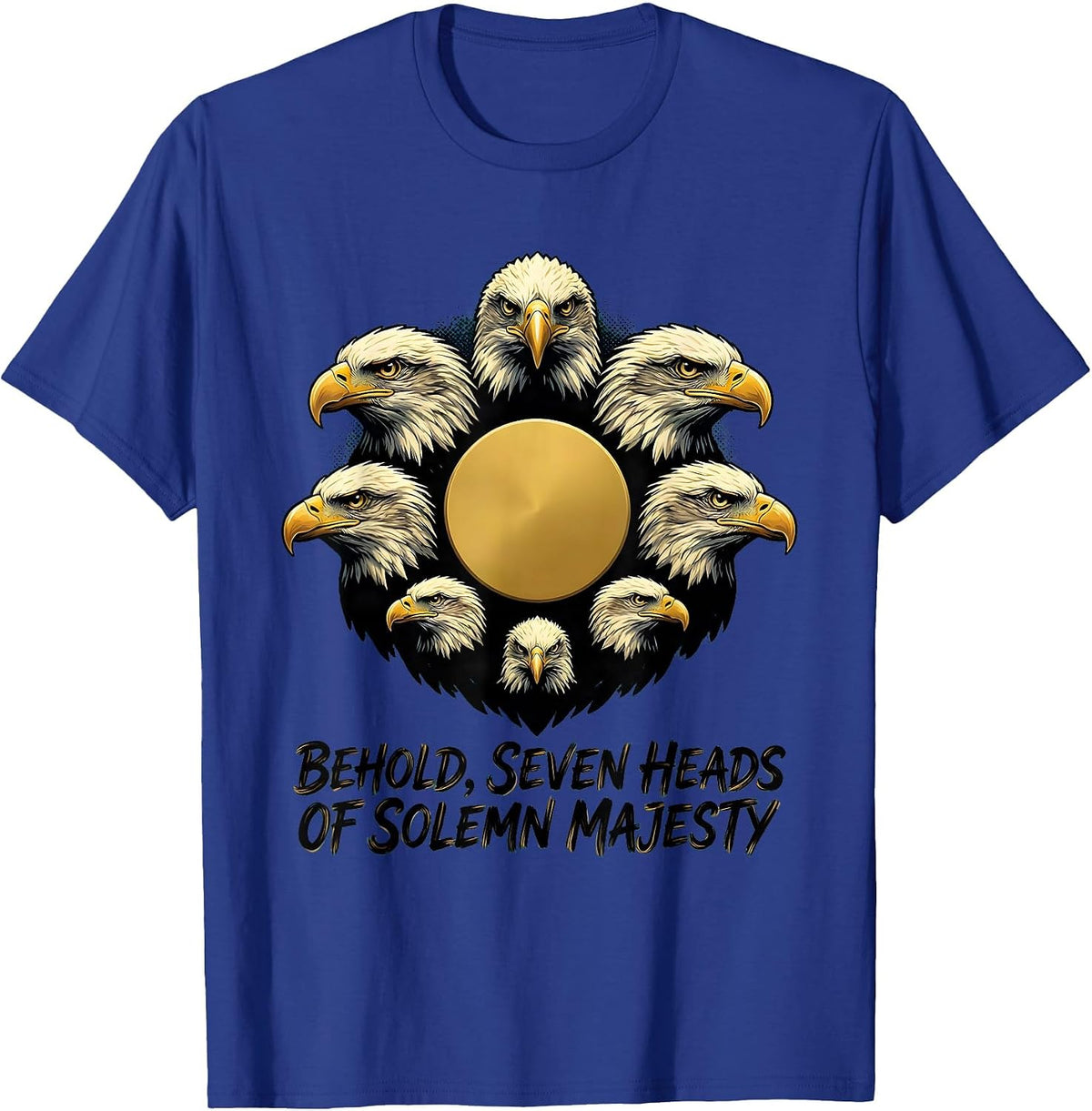 Men's Behold, Seven Heads Of Solemn Majesty Vintage Bald Eagle T-Shirt - Royal Blue