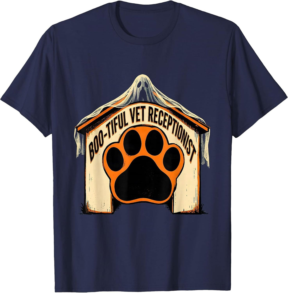 Boo-tiful Vet Receptionist Funny Vet Tech Halloween T-Shirt - Navy Blue