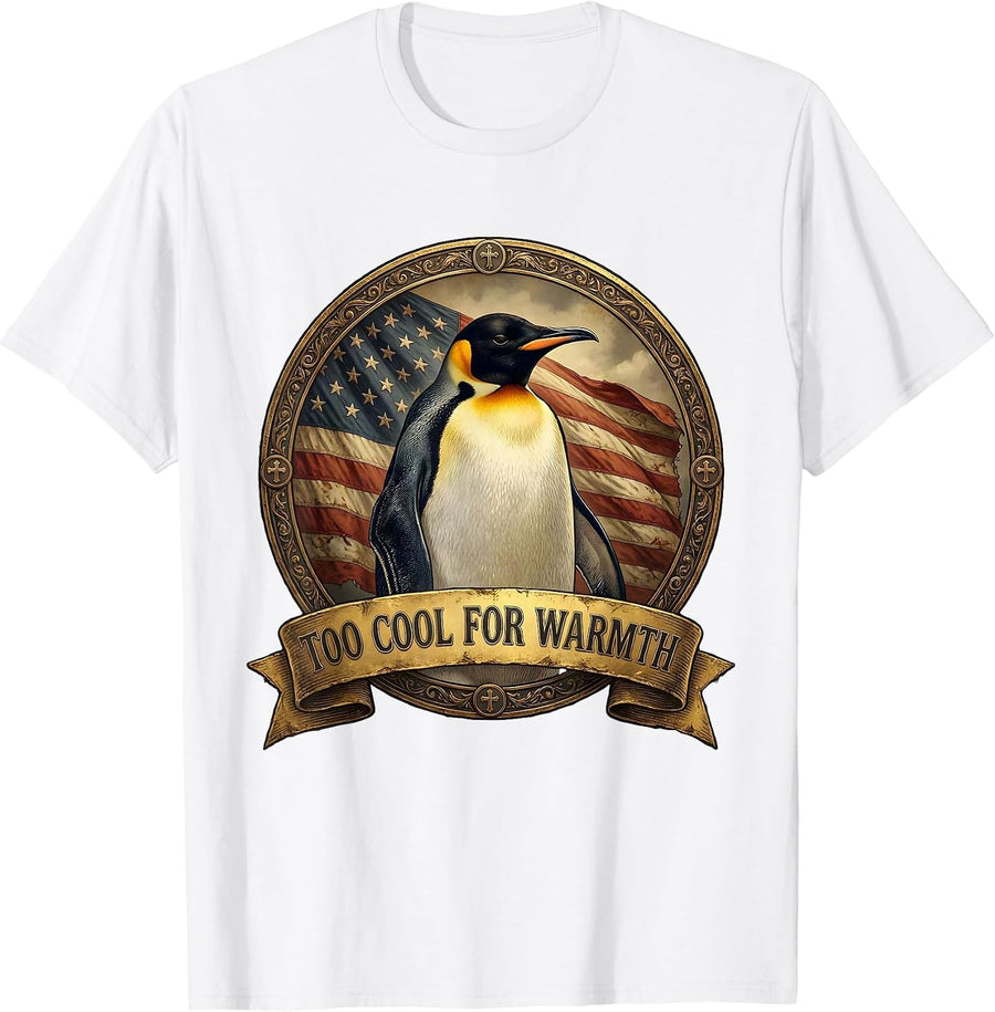 Too Cool For Warmth Funny Penguin Design T-Shirt - White