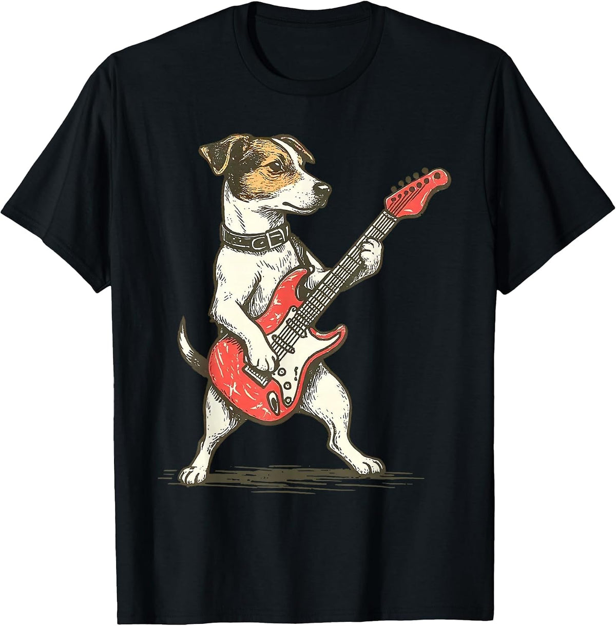 Jack Russell Terrier Dog Playing Guitar Rocker Guitarist T-Shirt - Black