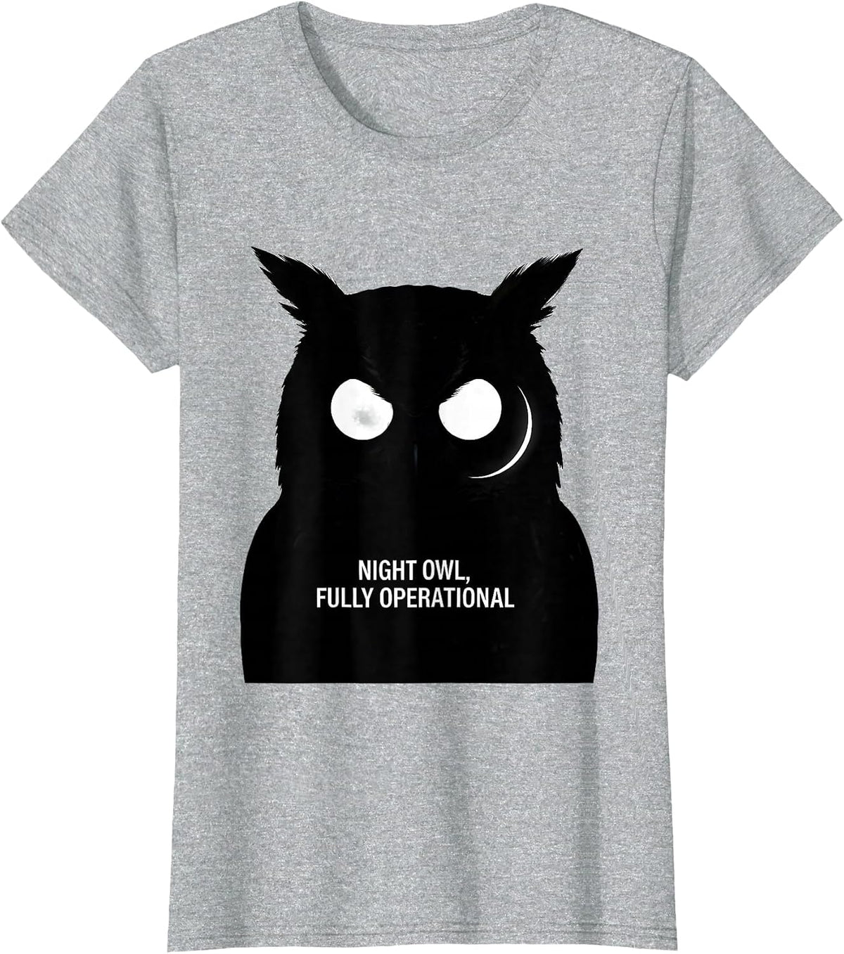 Night Owl Fully Operational Retro Owl Lover Funny Humor T-Shirt - Heather Grey