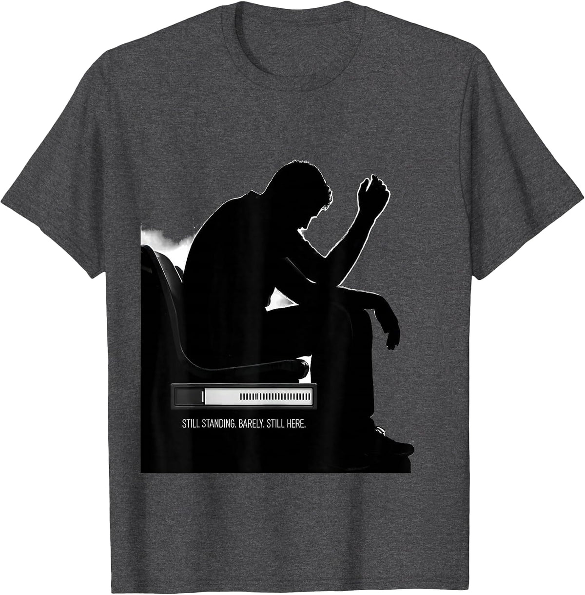 Men's Still Standing Barely Still Here Funny Football Lineman Fan T-Shirt - Dark Heather Grey