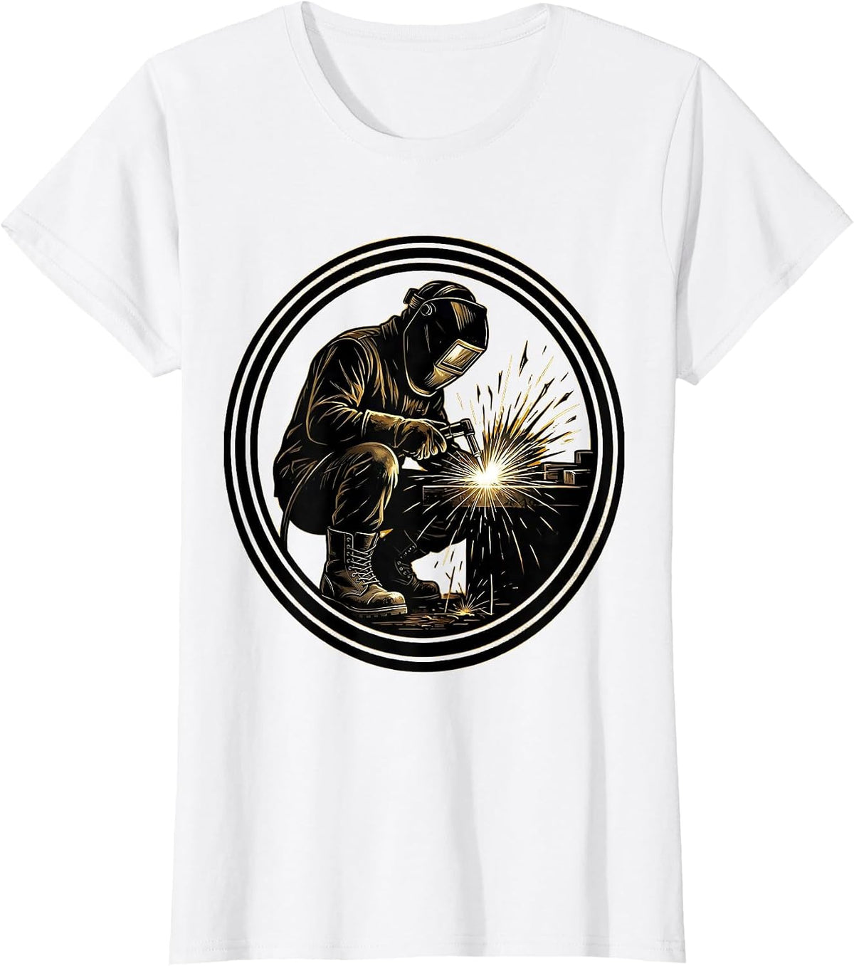 Welder Sparks Steel-Toed Boots Graphic Design T-Shirt - White