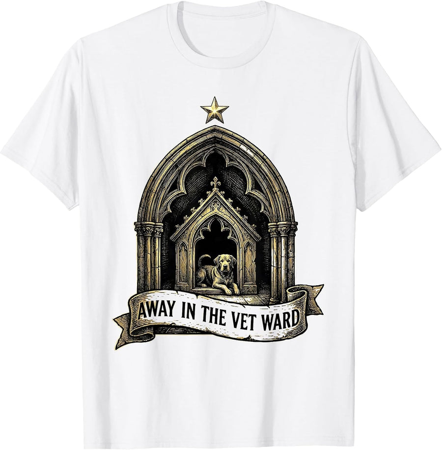 Men's Away In The Vet Ward Gothic Veterinary Tech Christmas Humor T-Shirt - White