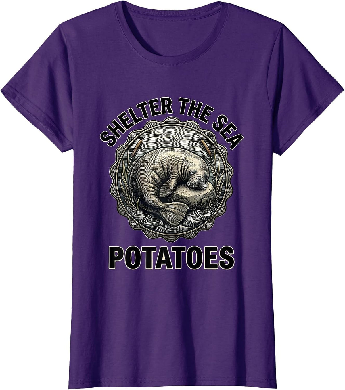 Women's Shelter The Sea Potatoes Funny Manatee Lover Crystal River T-Shirt - Purple