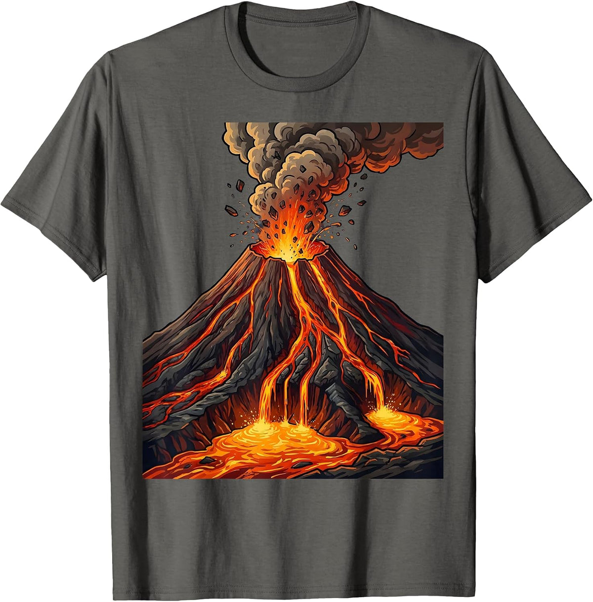 Volcanic Eruption Lava Flow Science Illustration T-Shirt - Asphalt Grey