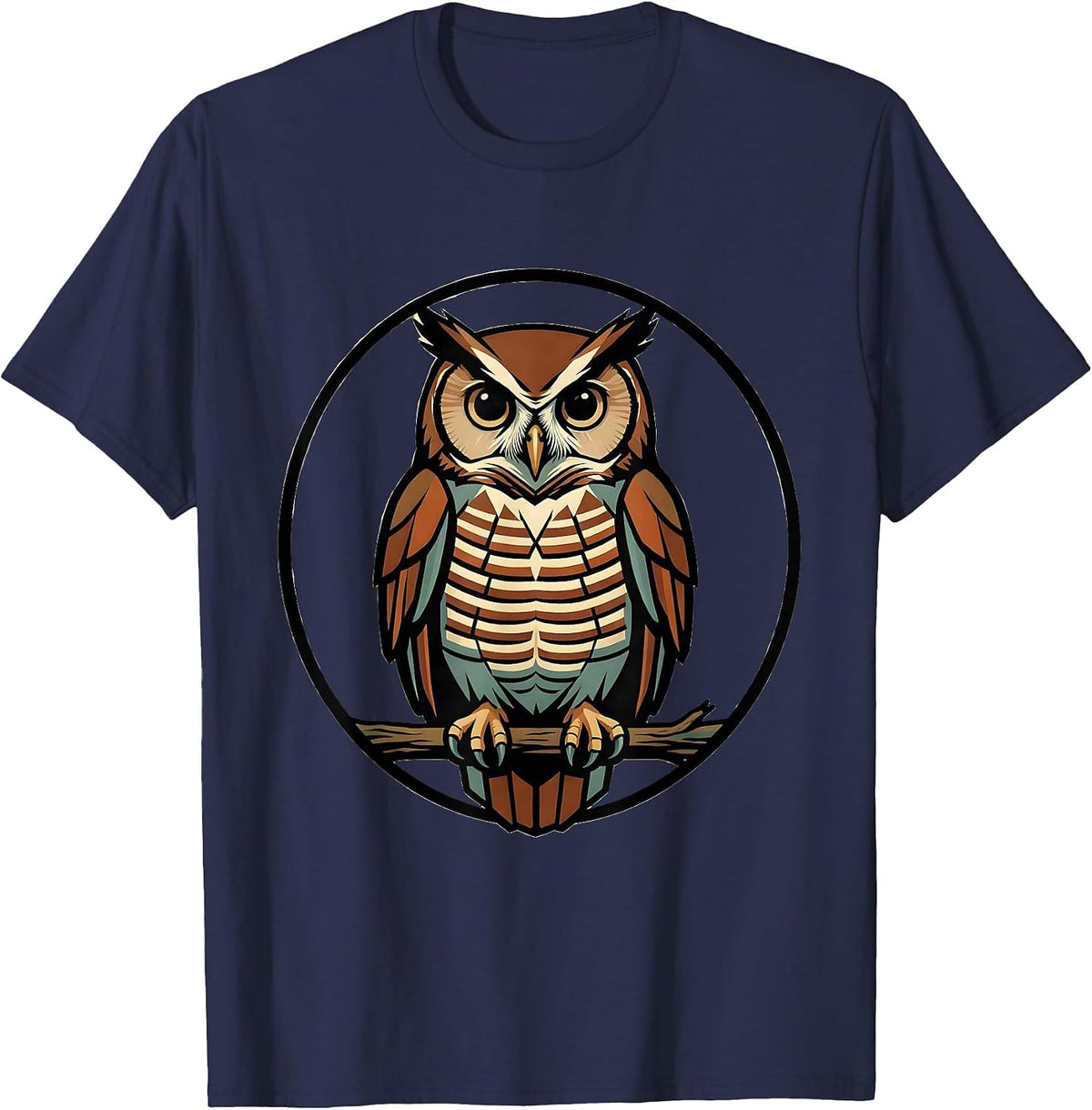 Spectacled Owl Nature Lover Vintage Graphic T-Shirt - Navy Blue