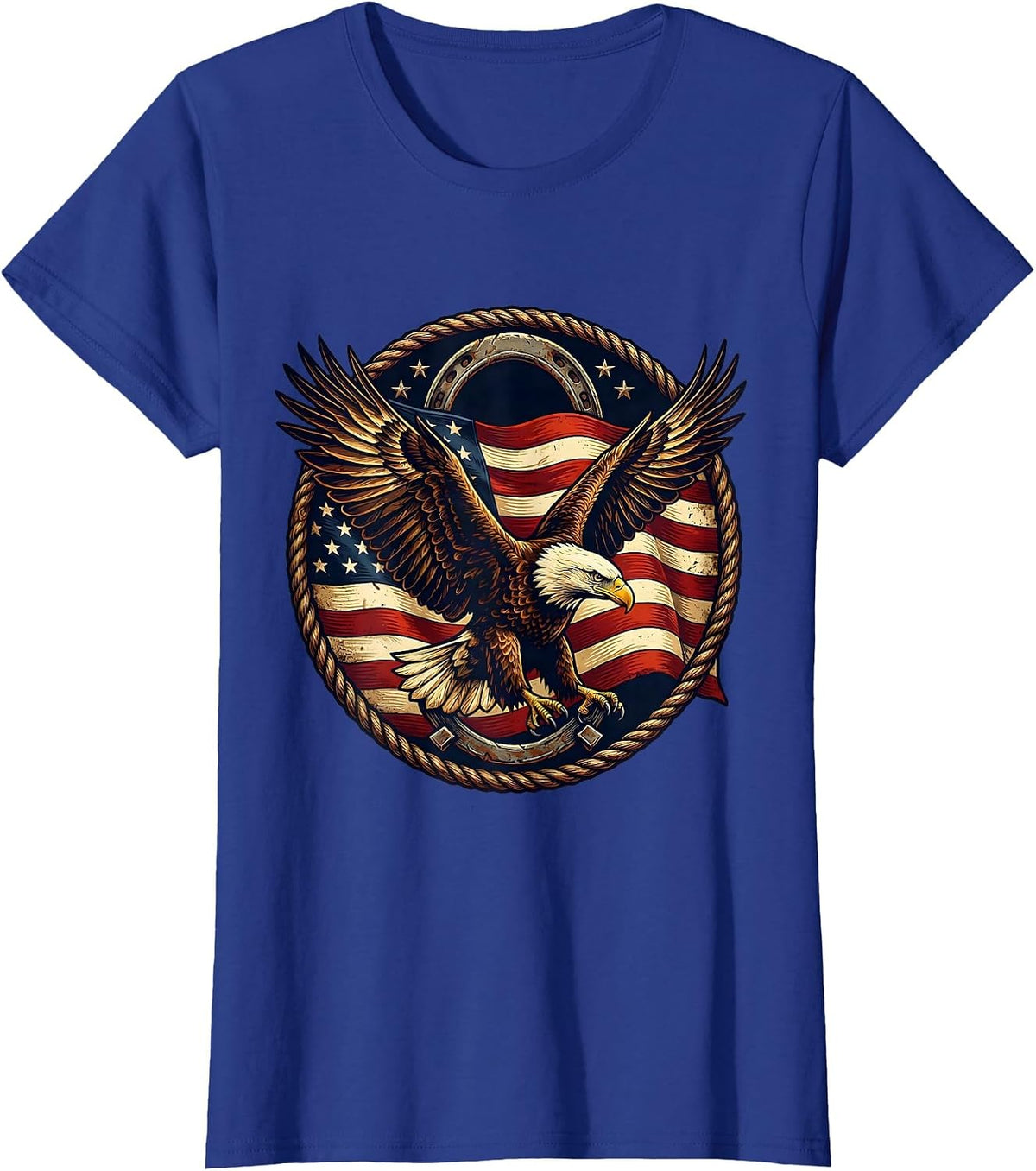Women's Bald Eagle Soaring American Flag Patriotic Design T-Shirt - Royal Blue