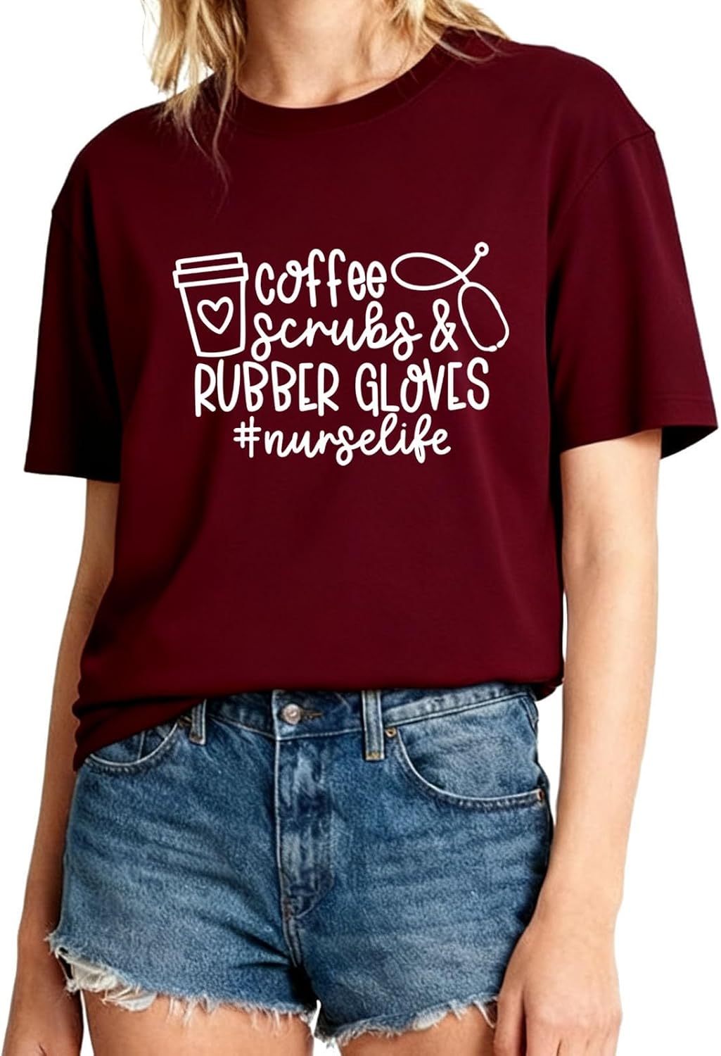 Nurse Life Shirt for Women Coffee Scrubs and Rubber Gloves Short Sleeve Casual T-Shirt RN Nursing Summer Tees Top - Red