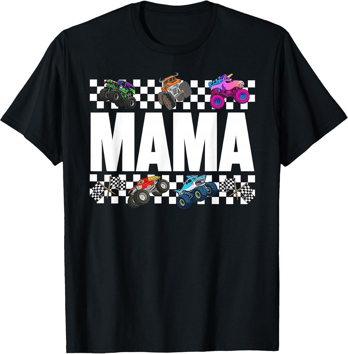 Mama Monster Truck Family Crew Birthday Matching Women Mom T-Shirt - Black