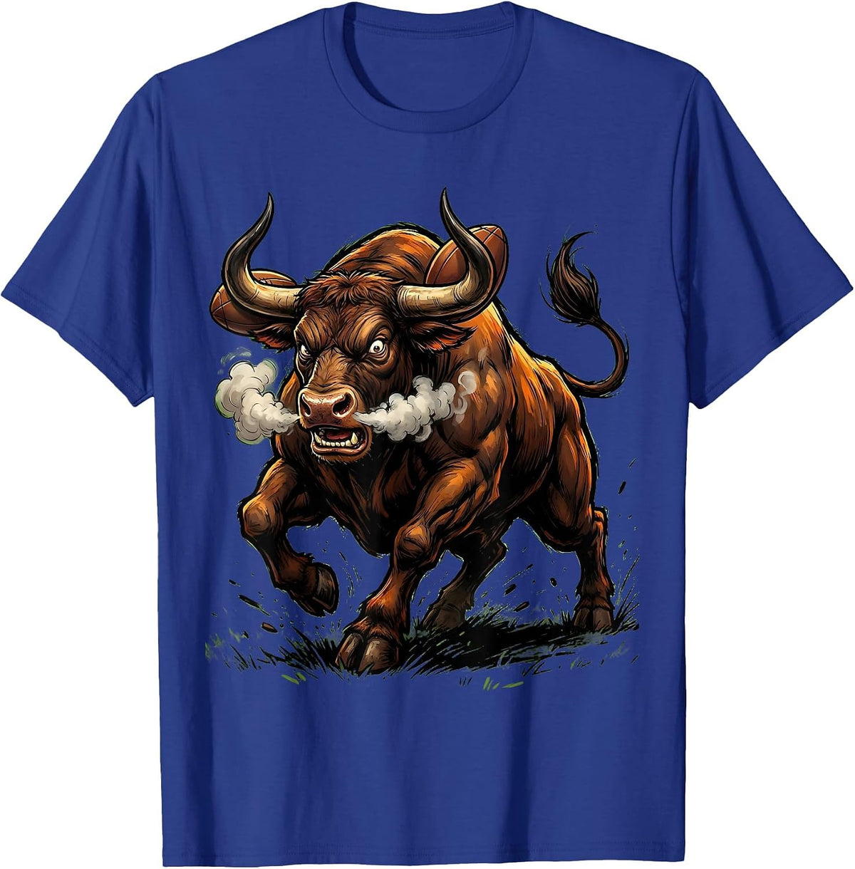 Charging Bull Rugby Player Graphic Tee T-Shirt - Royal Blue