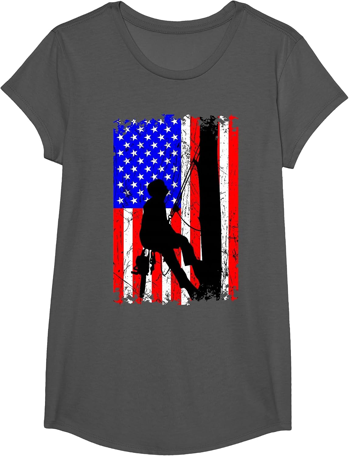 Arborist Arboriculturist Tree Surgeon Chainsaw US Flag T-Shirt - Girls Asphalt Grey