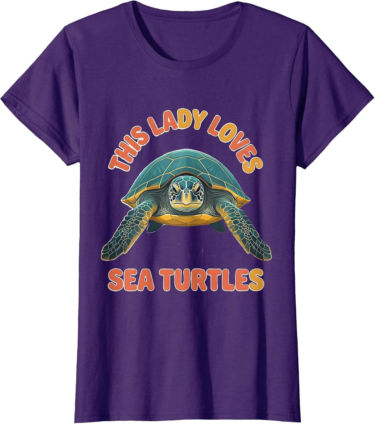 Women's This Lady Loves Sea Turtles Flat Vector Sea Turtle Lover T-Shirt - Purple