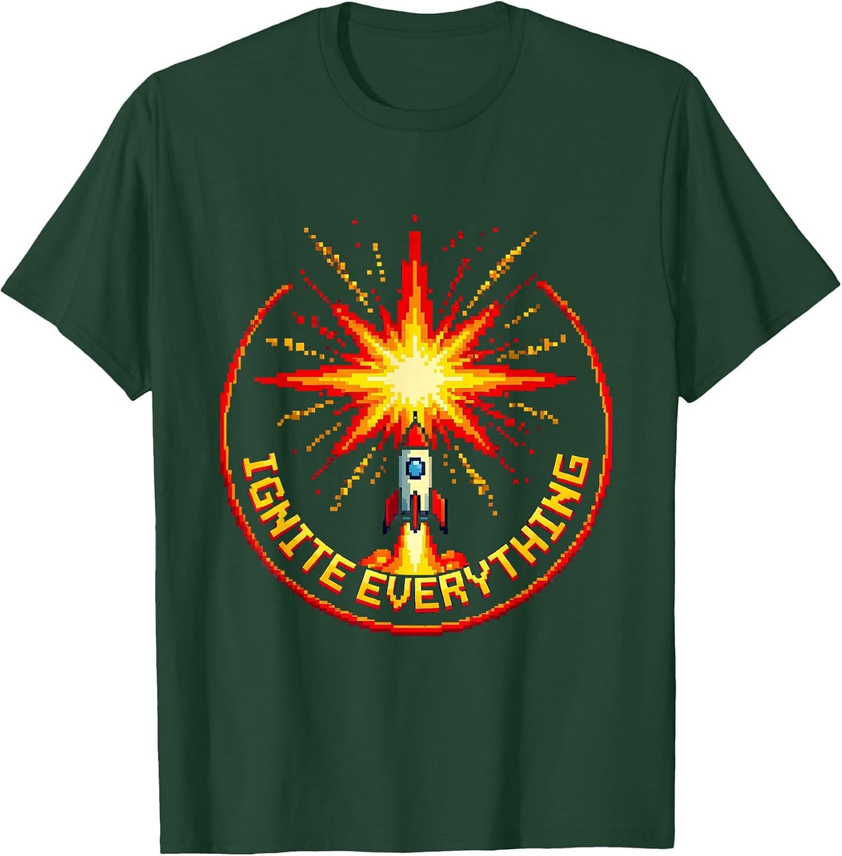 Ignite Everything Fireworks Explosion Design T-Shirt - Dark Green