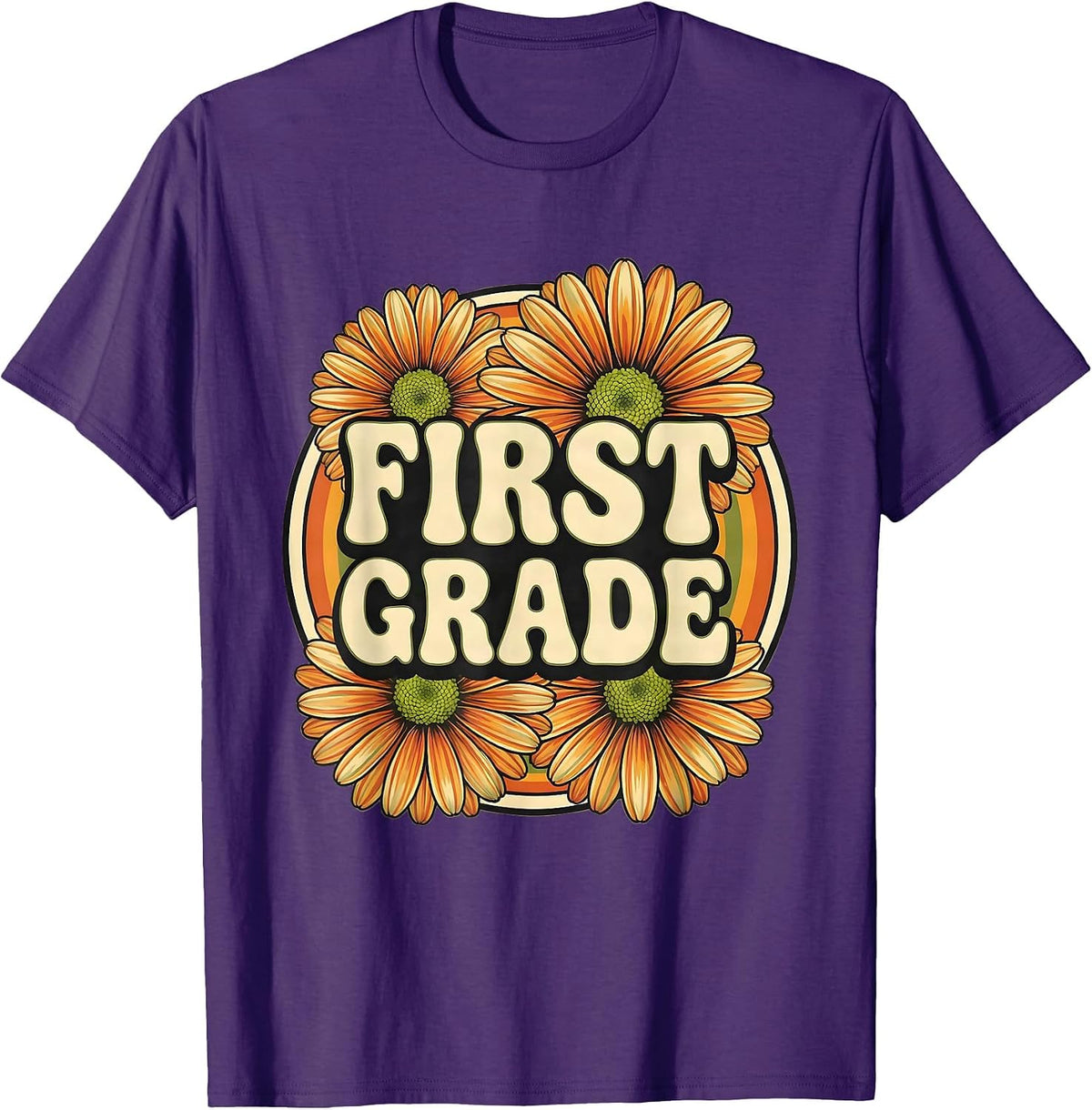 Men's FIRST GRADE Retro Flower Power Squared First Grade Back To T-Shirt - Purple