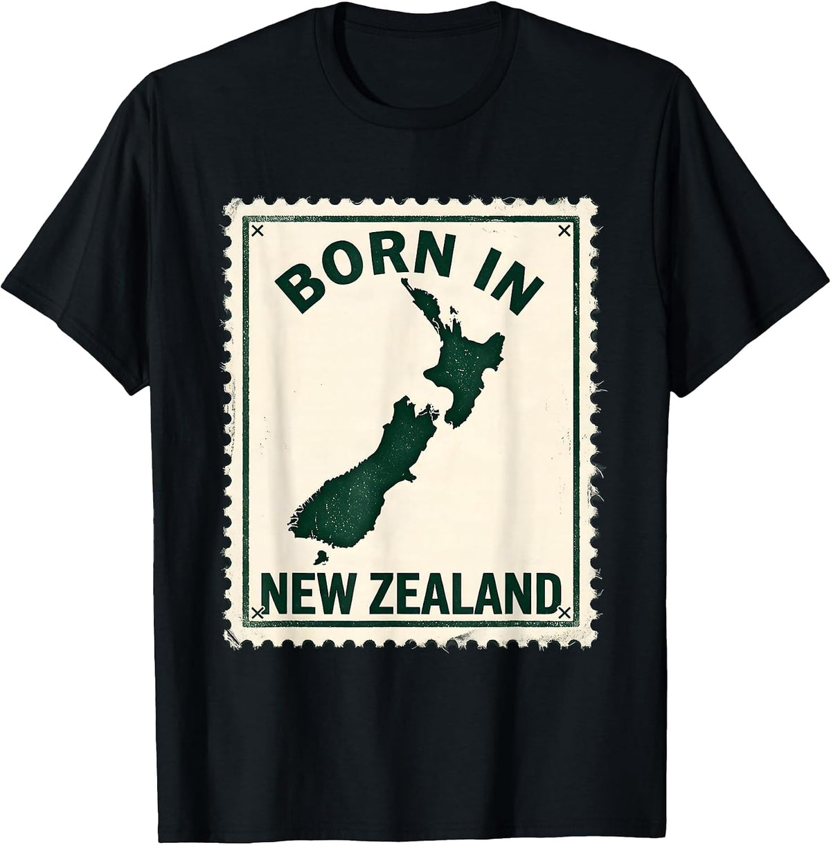 Men's Born In New Zealand Rubber Stamp Kiwi Map Rugby Pride T-Shirt - Black