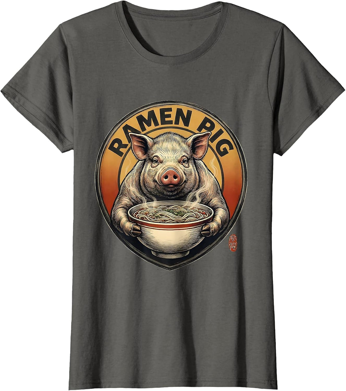 Women's Ramen Pig Funny Japanese Animal Kawaii Anime Streetwear T-Shirt - Asphalt Grey