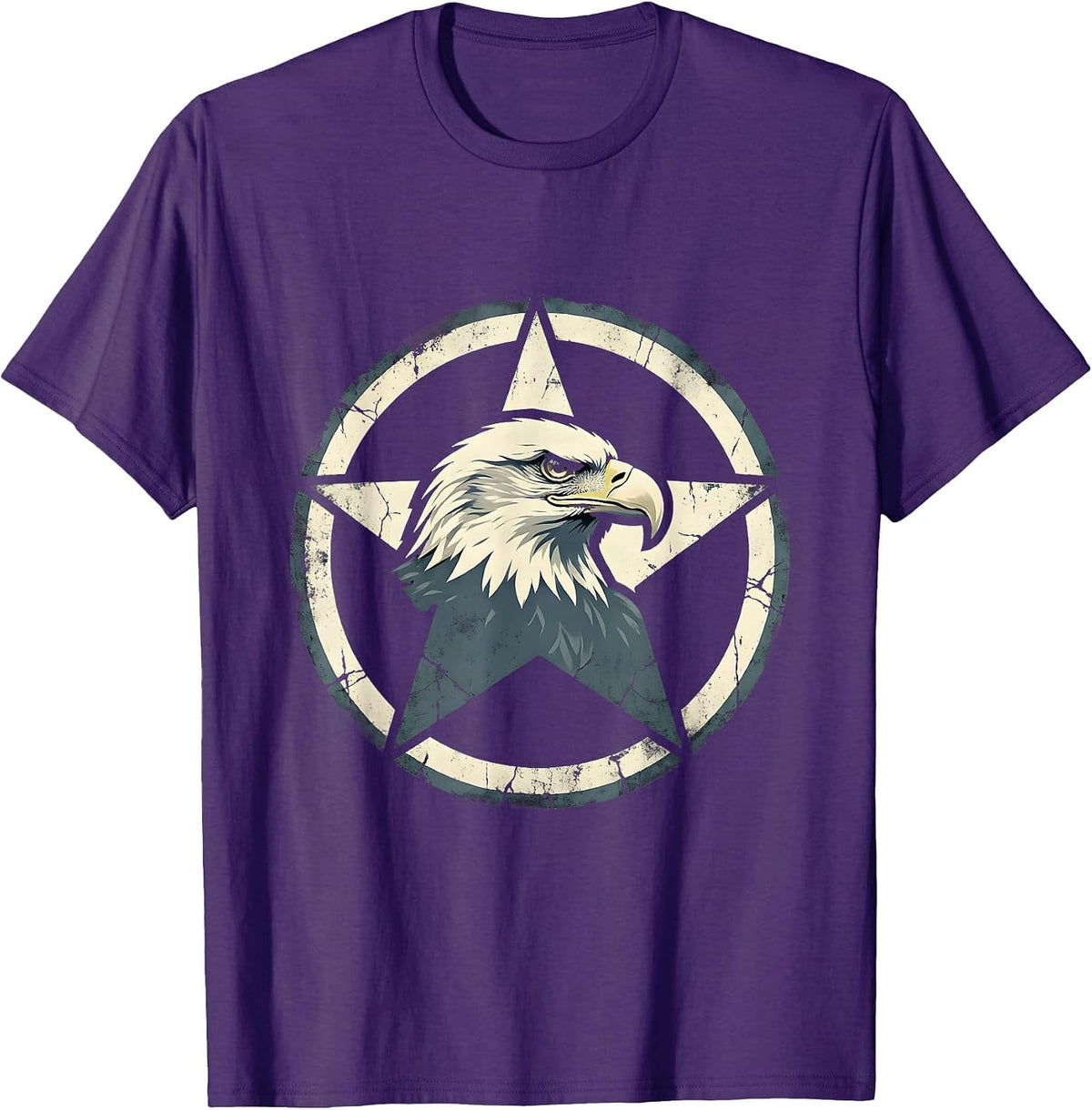 Men's Bald Eagle Star Patriotic American Pride Design T-Shirt - Purple