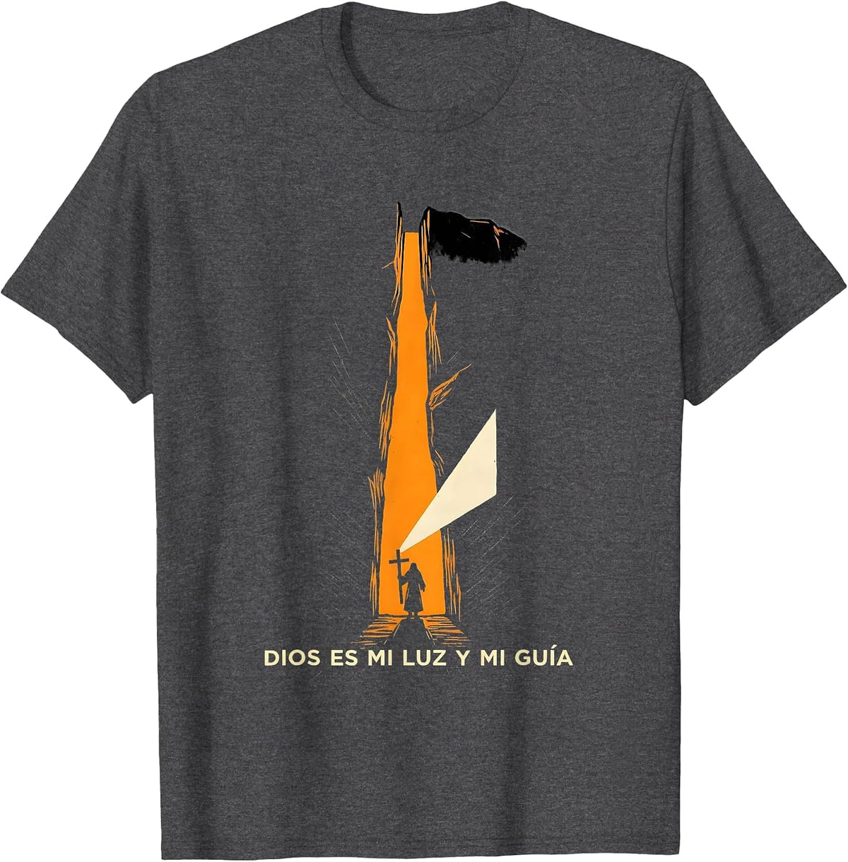 Dios Es Mi Luz Y Mi Guía Linocut Christian Spanish Faith T-Shirt - Dark Heather Grey