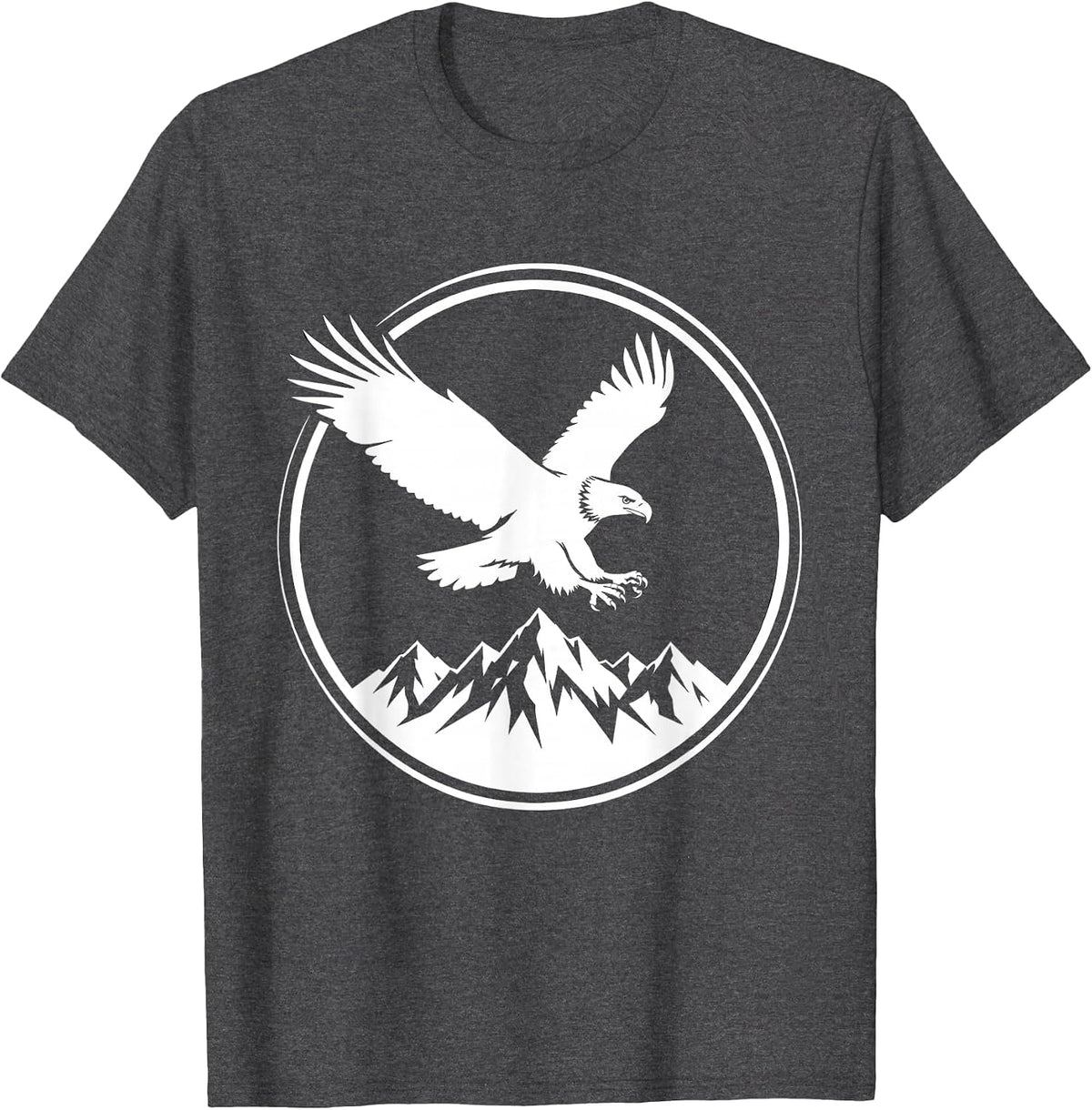 Bald Eagle Soaring Over Snowy Alaska Peaks T-Shirt - Dark Heather Grey