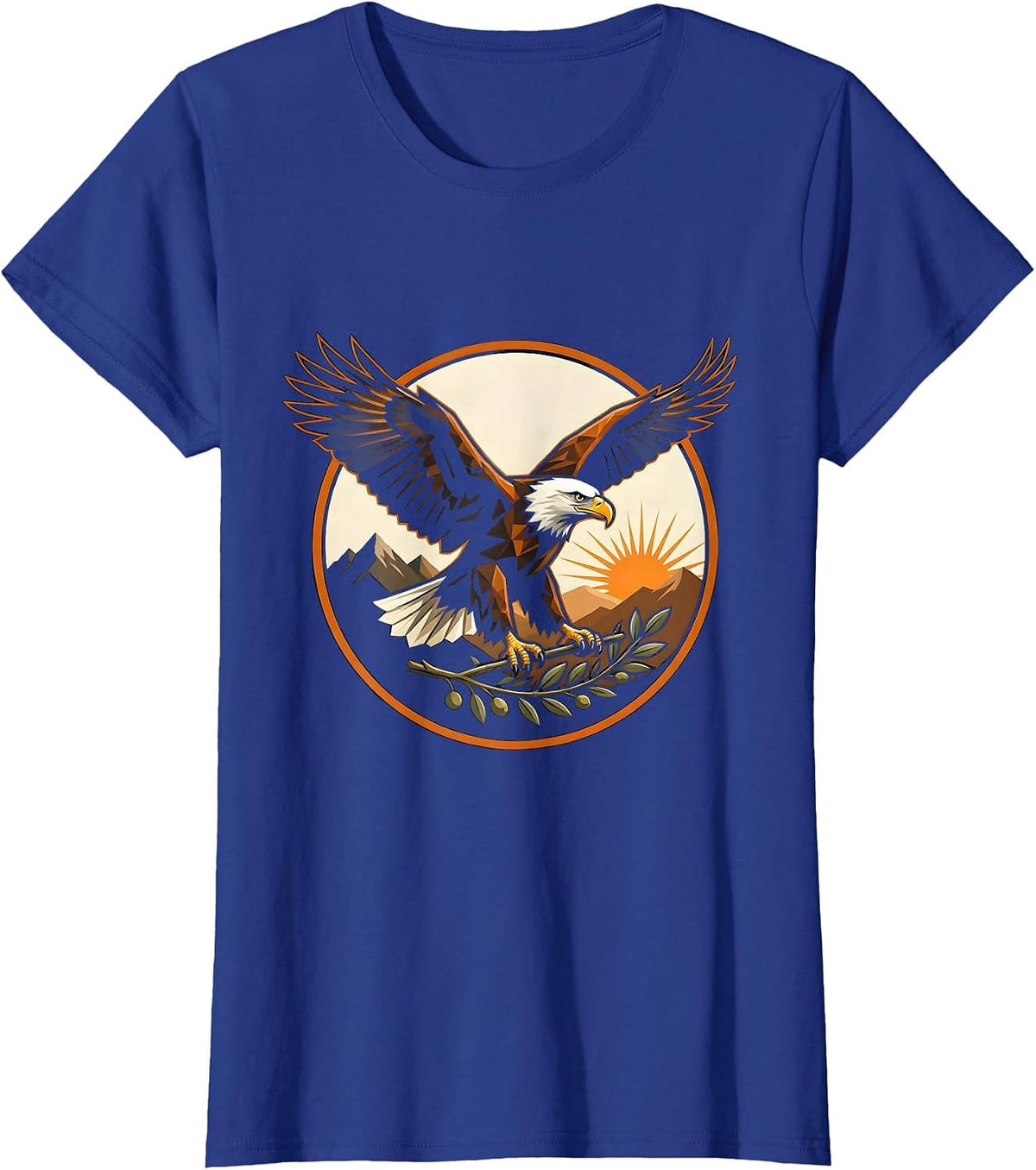 Women's Bald Eagle Olive Branch God Family Country Design T-Shirt - Royal Blue