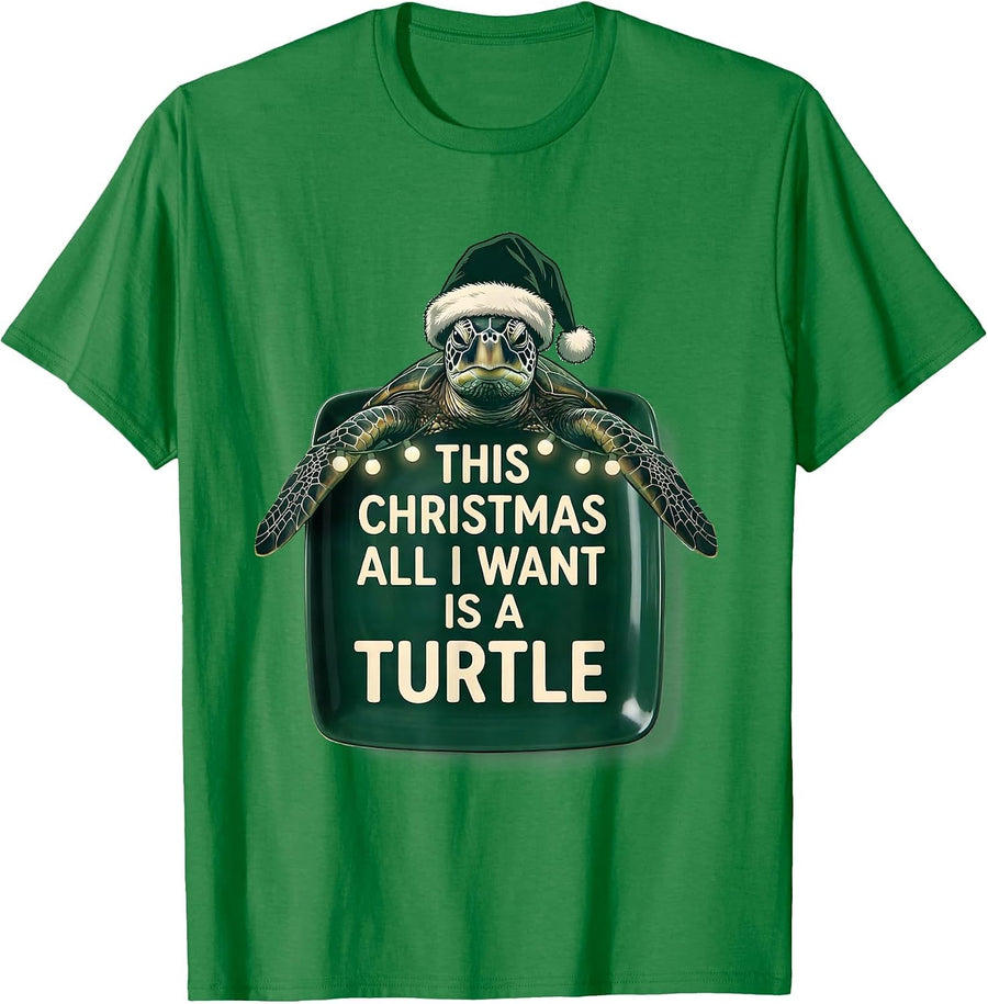 Men's This Christmas All I Want Is A Turtle Funny Sea Turtle Lover T-Shirt - Kelly Green