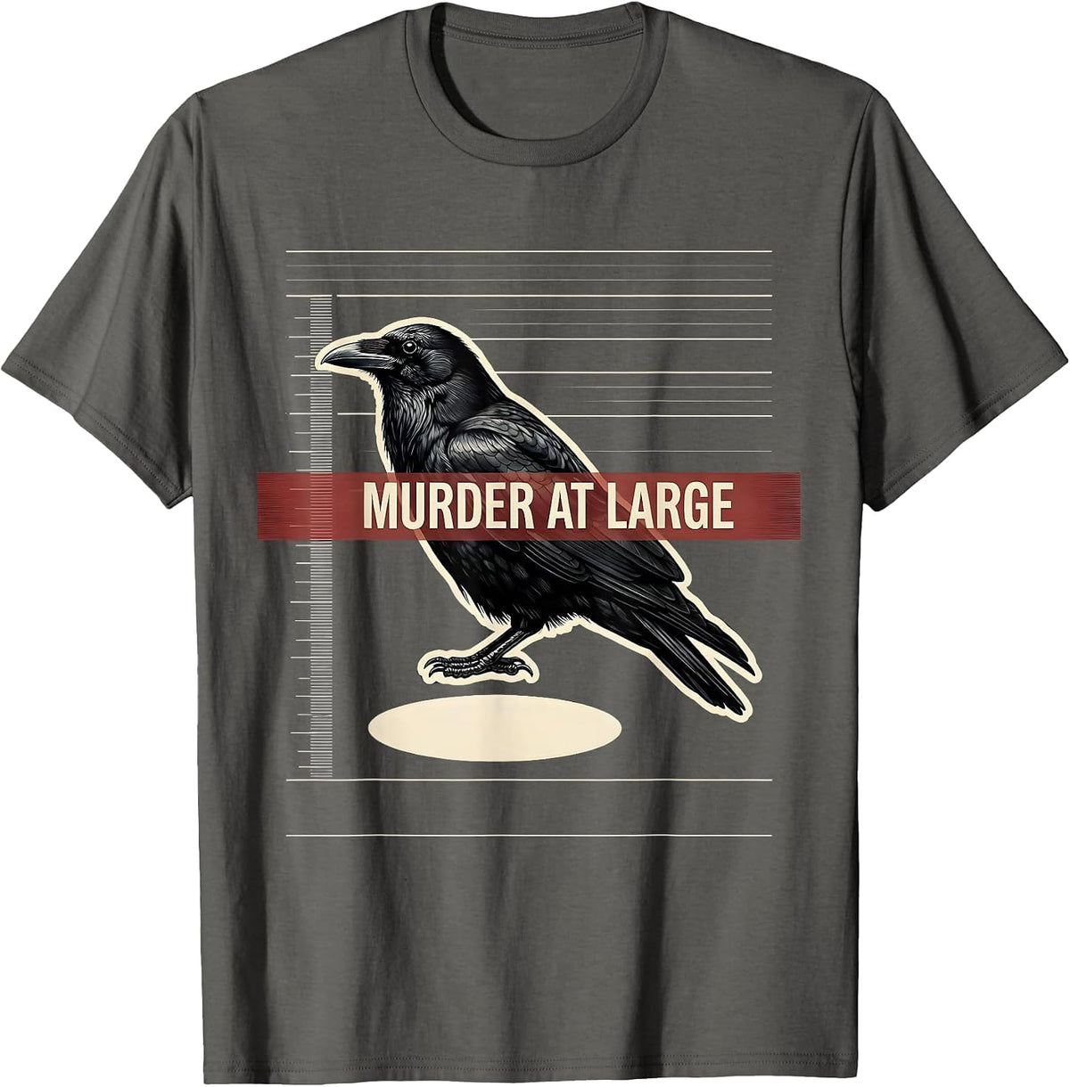 Murder At Large Minimalist Crow Raven Gothic Humor T-Shirt - Asphalt Grey