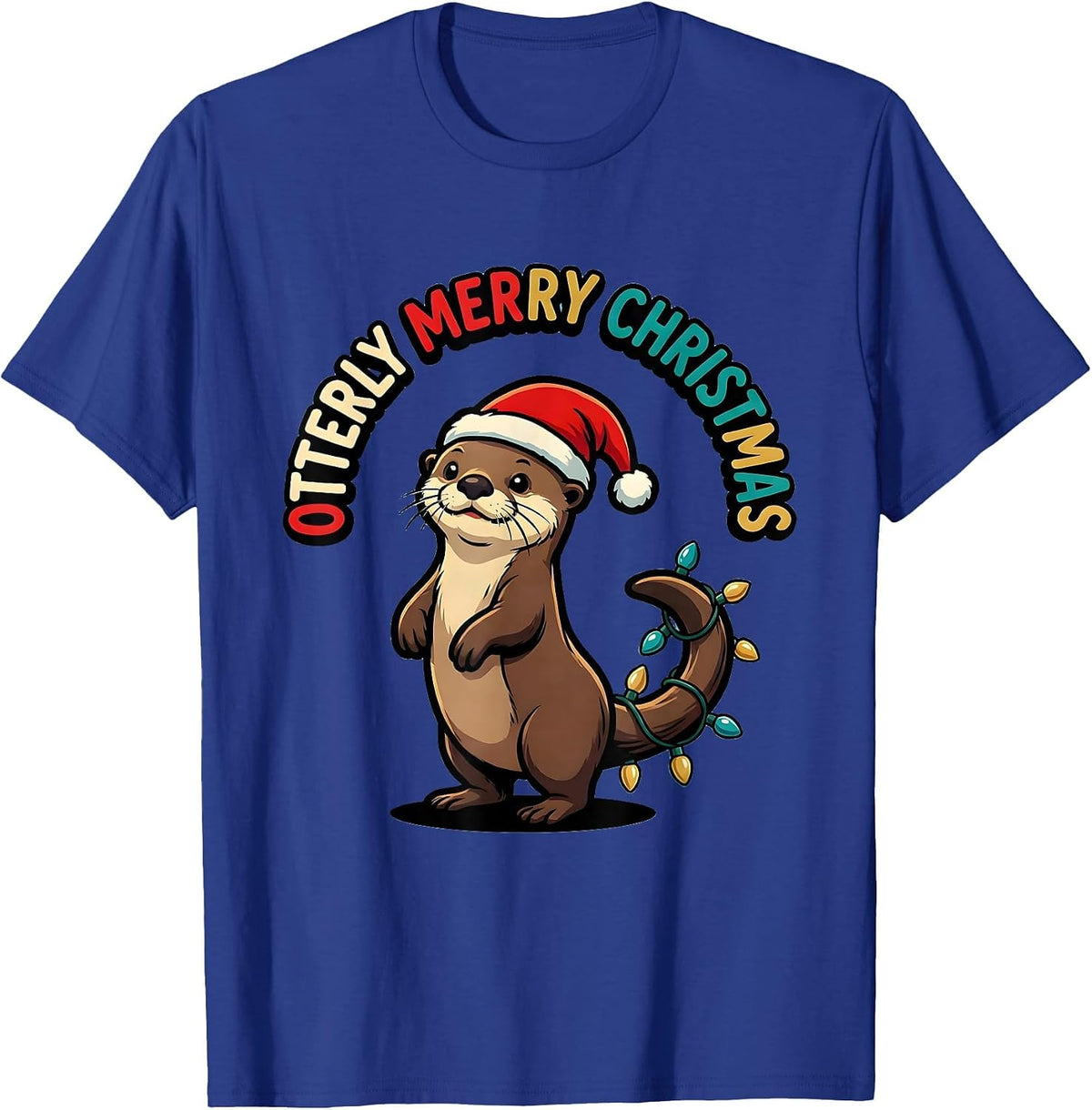 Otterly Merry Christmas Cute Otter Cartoon Animal Lover T-Shirt - Royal Blue