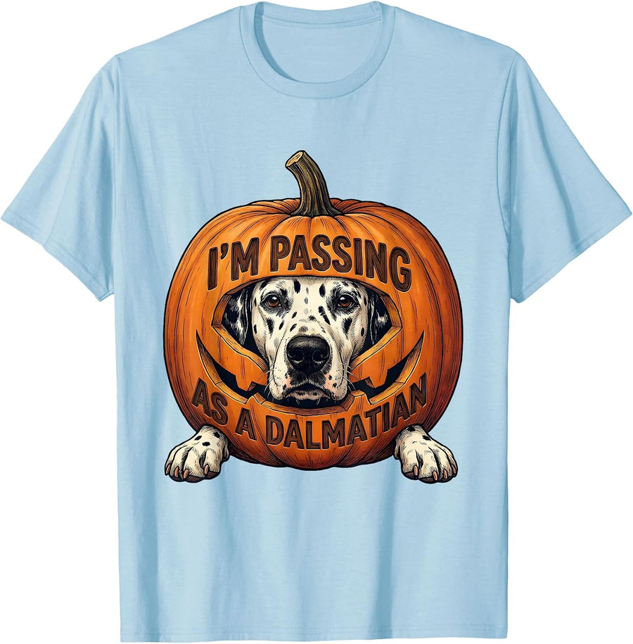 Men's I'm Passing As A Dalmatian Funny Dalmatian Dog Halloween T-Shirt - Baby Blue