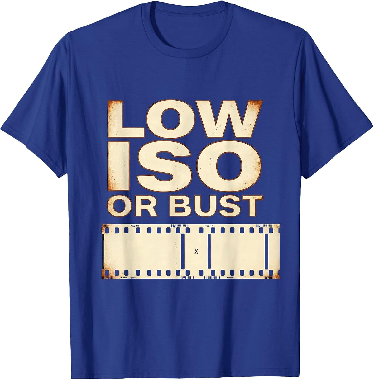 Men's Low ISO Or Bust Vintage Photography Hobbyist Camera Gear T-Shirt - Royal Blue