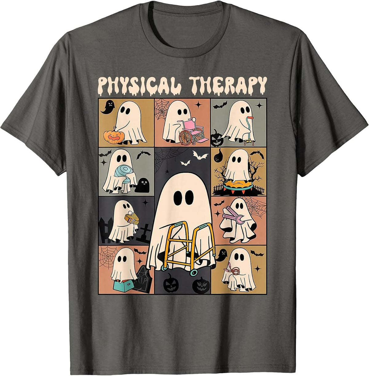 Cute Ghost Physical Therapy PT Physical Therapist Halloween T-Shirt - Asphalt Grey