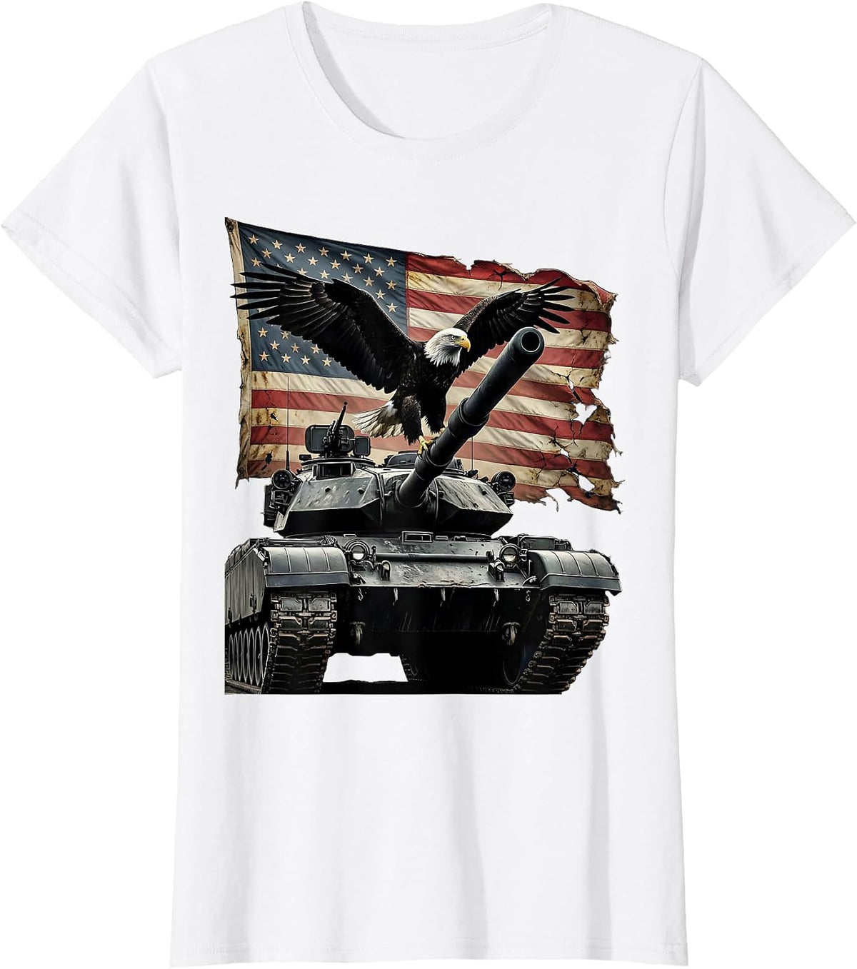 Bald Eagle Perched on Tank Barrel Patriotic Art T-Shirt - White