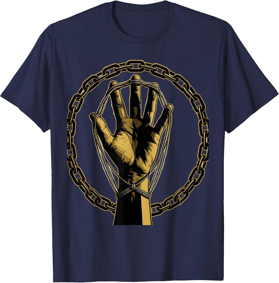 Self-Puppet Master Hand Pulling Own Strings Graphic T-Shirt - Navy Blue