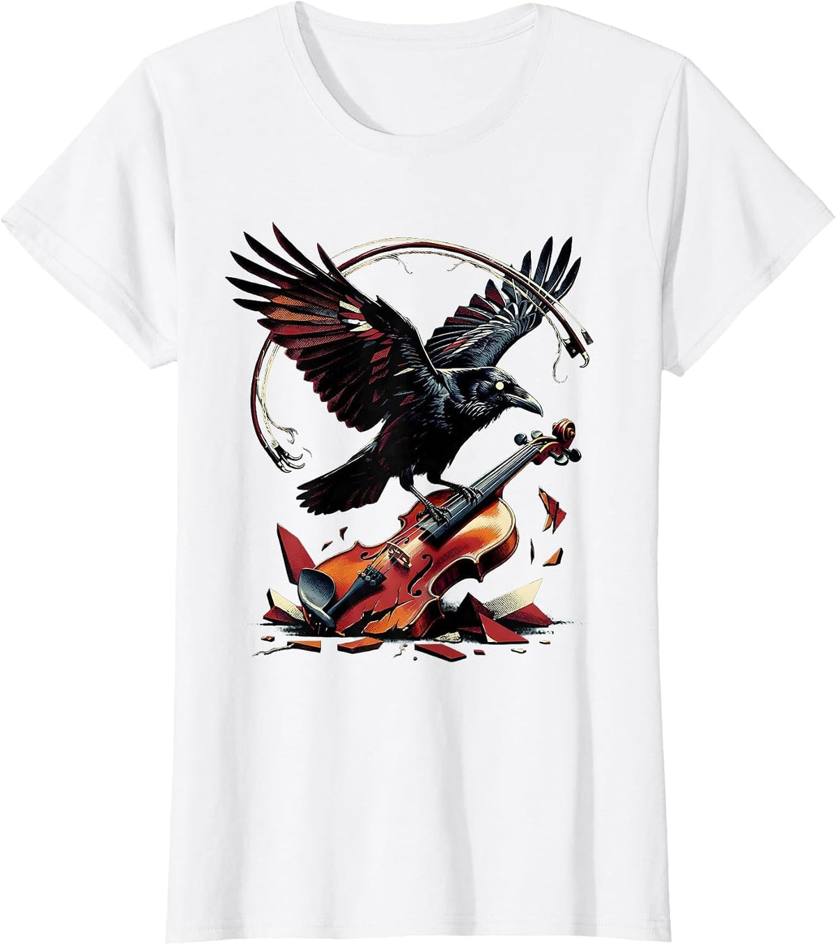 Women's Raven on Broken Violin Strings Graphic T-Shirt - White