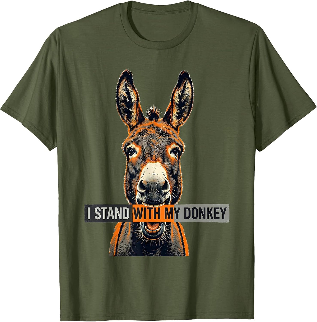 Men's I Stand With My Donkey Funny Donkey Mask Animal Lover Humor T-Shirt - Olive Green
